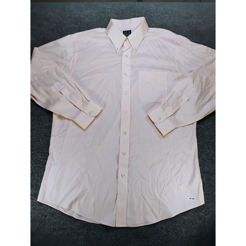 Jos A Bank Travelers Collection Mens 17.5 34 Light Pink Button Down Dress Shirt